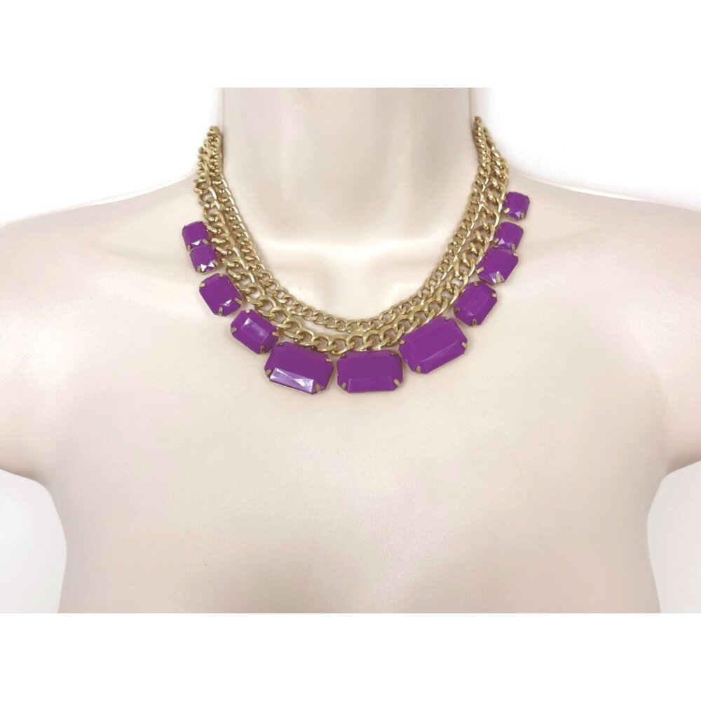 PURPLE GOLD STATEMENT‎ NECKLACE Jewelry Beaded Wedding Evening Holiday Party